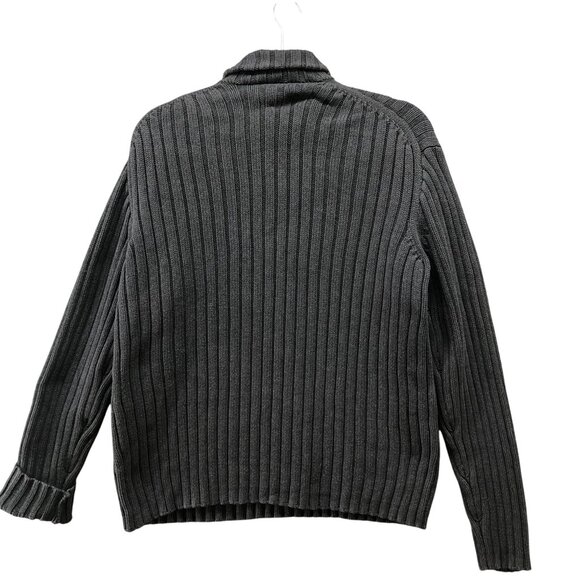 Vintage J. Crew 90s Sweater Mens M Dark Gray Ribbed Cotton Heavyweight 1/4 Zip - Picture 2 of 7